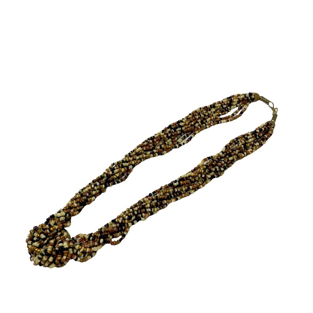 Beaded Twisted Knott | Necklace | Brown Tones | 10” - Picture 3 of 6